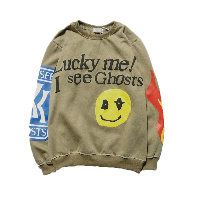 Sweatshirt  Hip Hop Smiley Face Round Neck for Men and Women Couples Wear