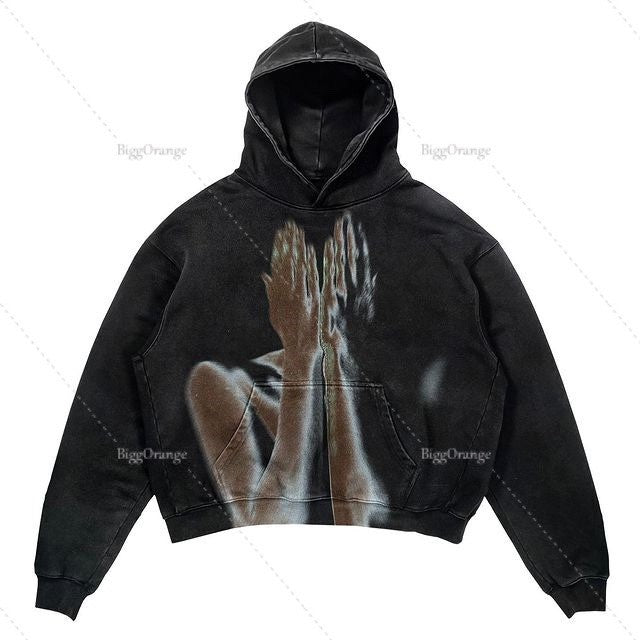 Oversize Ice Punk Design Printed Hip hop Hoodie Streetwear Gothic pullover