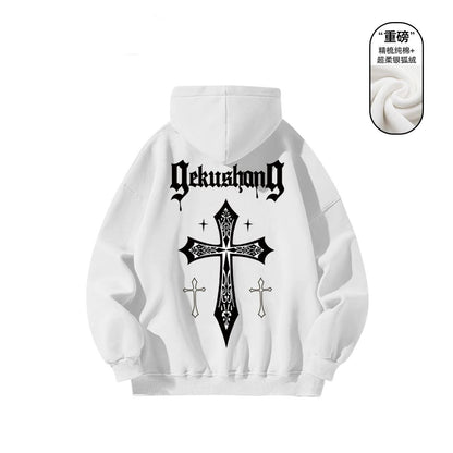 Cross letter printed cotton hoodie long sleeved