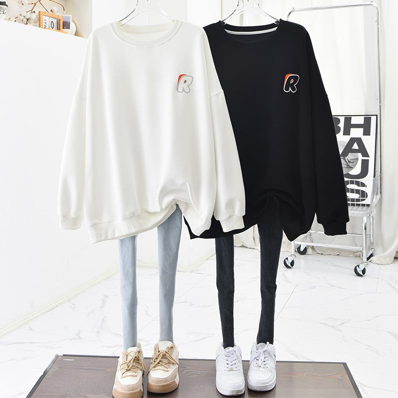 embroidered casual cotton women's sweatshirt long-sleeved