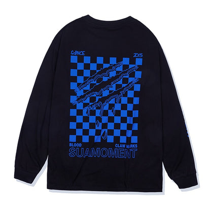 Scratch claw checkerboard letters long sleeve unisex T-shirt