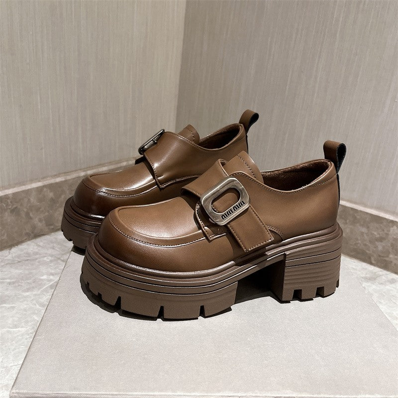 Buckle Velcro leather shoes oxford shoes