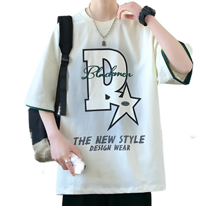 Fad graphic T-shirt men's summer casual black loose top