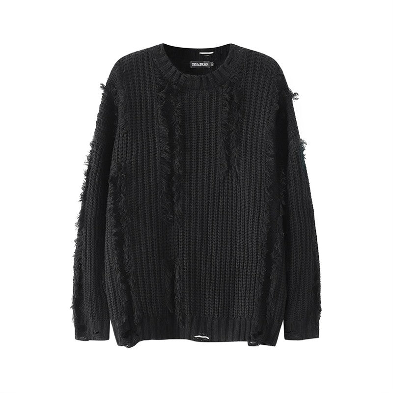 Sweater men skilled hole tassel thick twist loose casual sweater