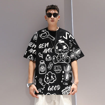 Simple cartoon T-shirt men's summer light breathable fashion tee