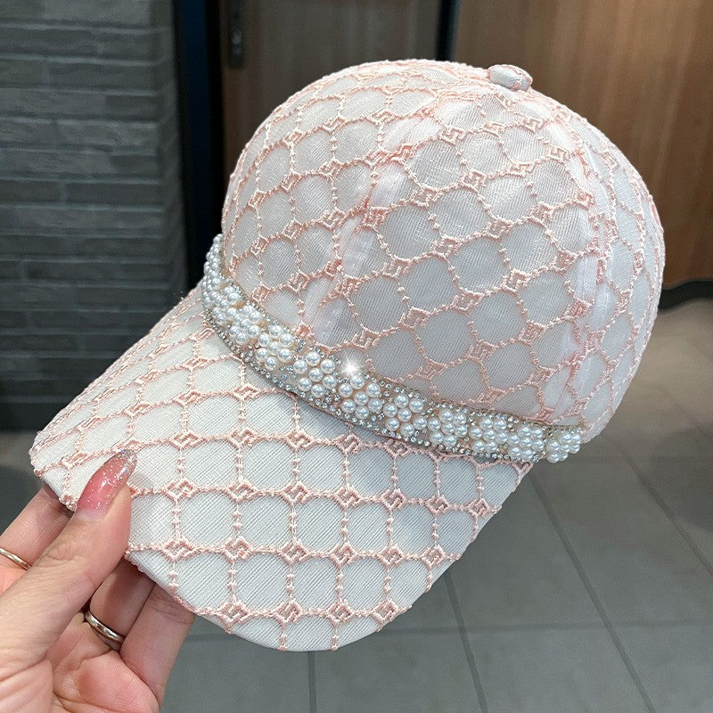 Summer baseball hat thin pearl peaked sun cap