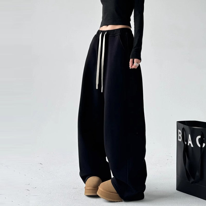 High waist drawstring drape slimming rest women wide leg pants