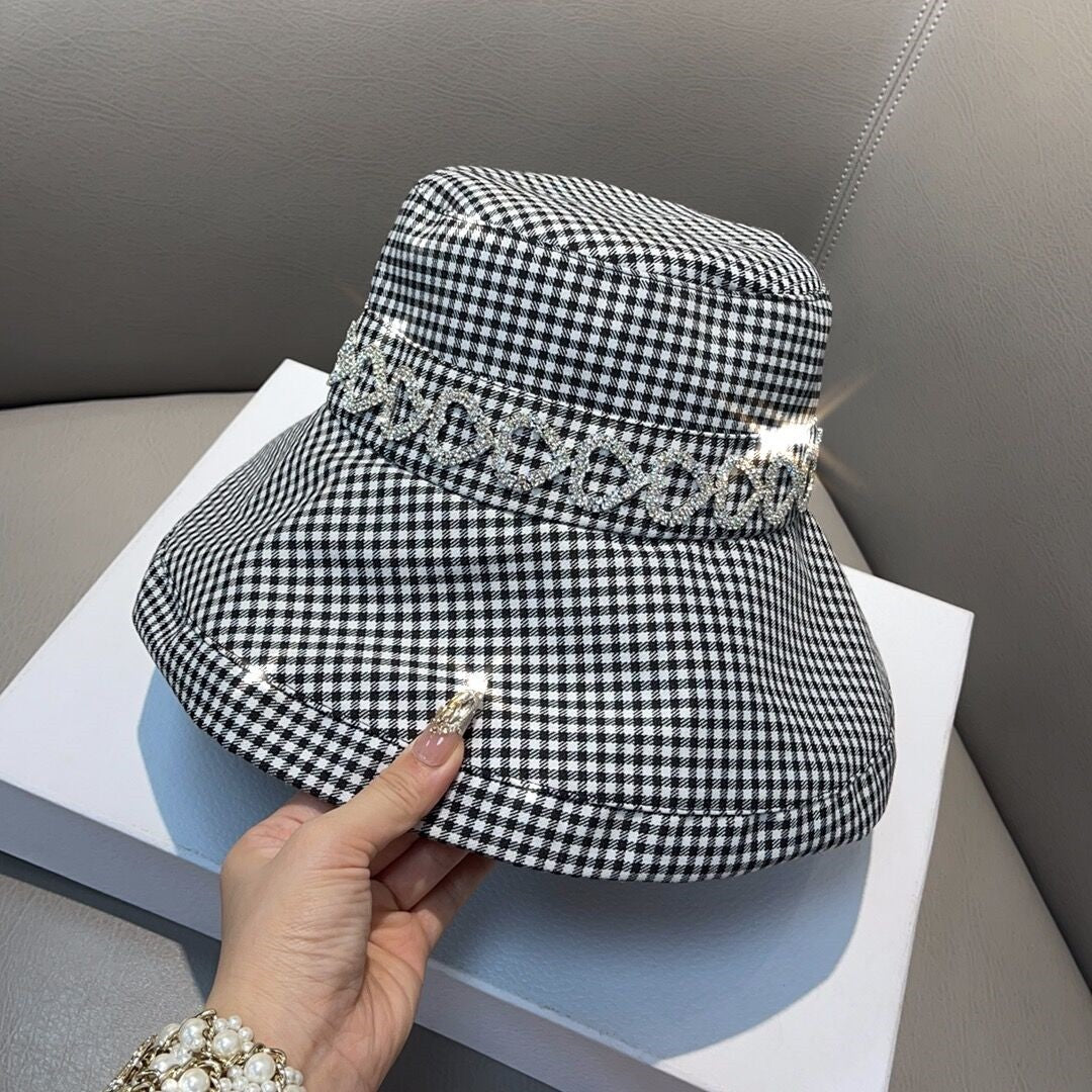 Bucket hat Houndstooth rhinestone lady style fisherman hat for women fashionable