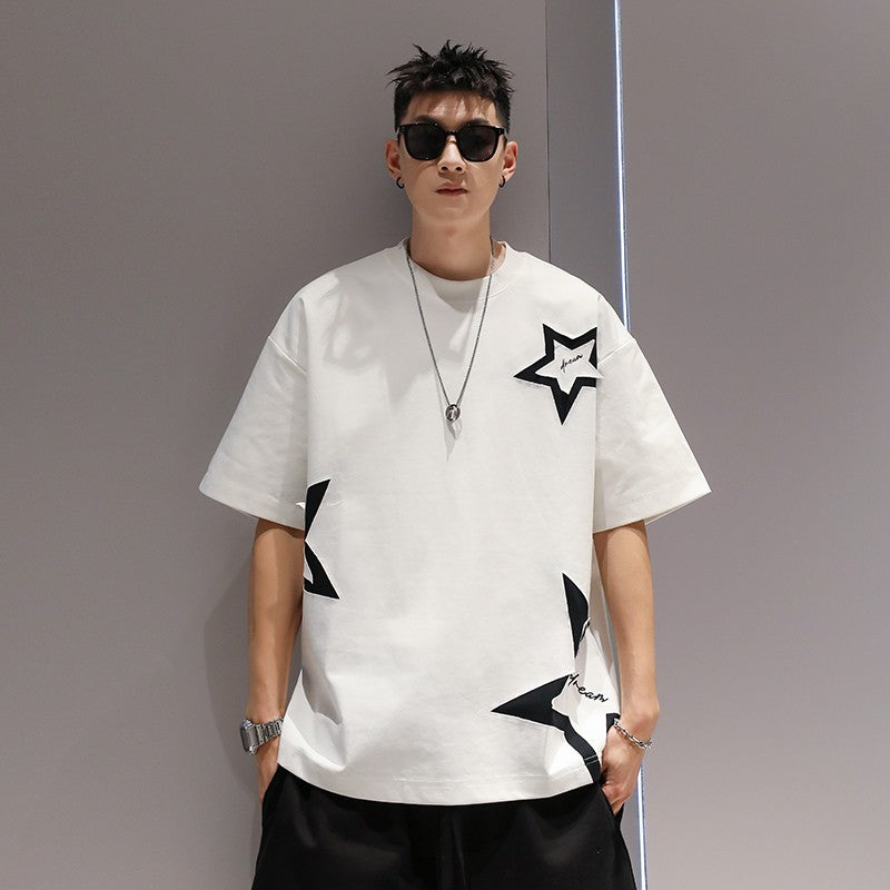 T-shirts five-pointed star simple oversize unisex couple tee