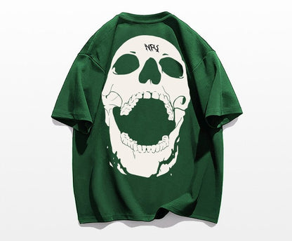 Street skull letter printed short-sleeved cotton T-shirt unisex top