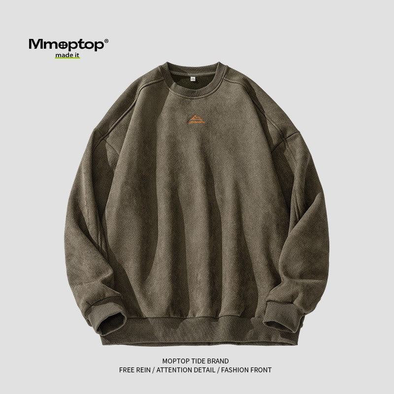 Sweatshirt men's suede round neck long-sleeved sweater