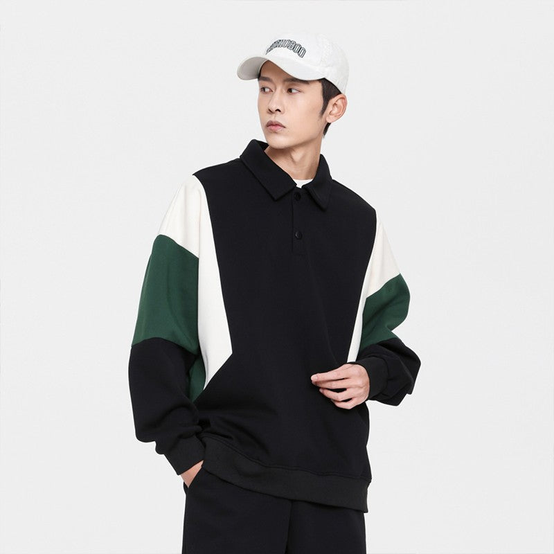 Lapel sweatshirt polo collar unisex long-sleeved  tops