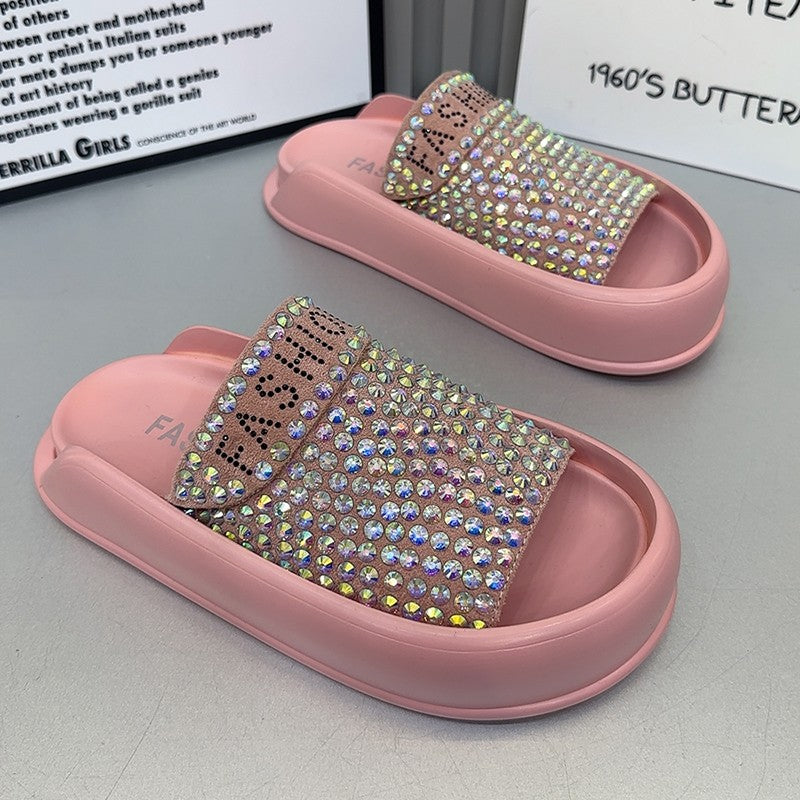 Summer Women Water Diamond Slippers Outwear Versatile Slippers