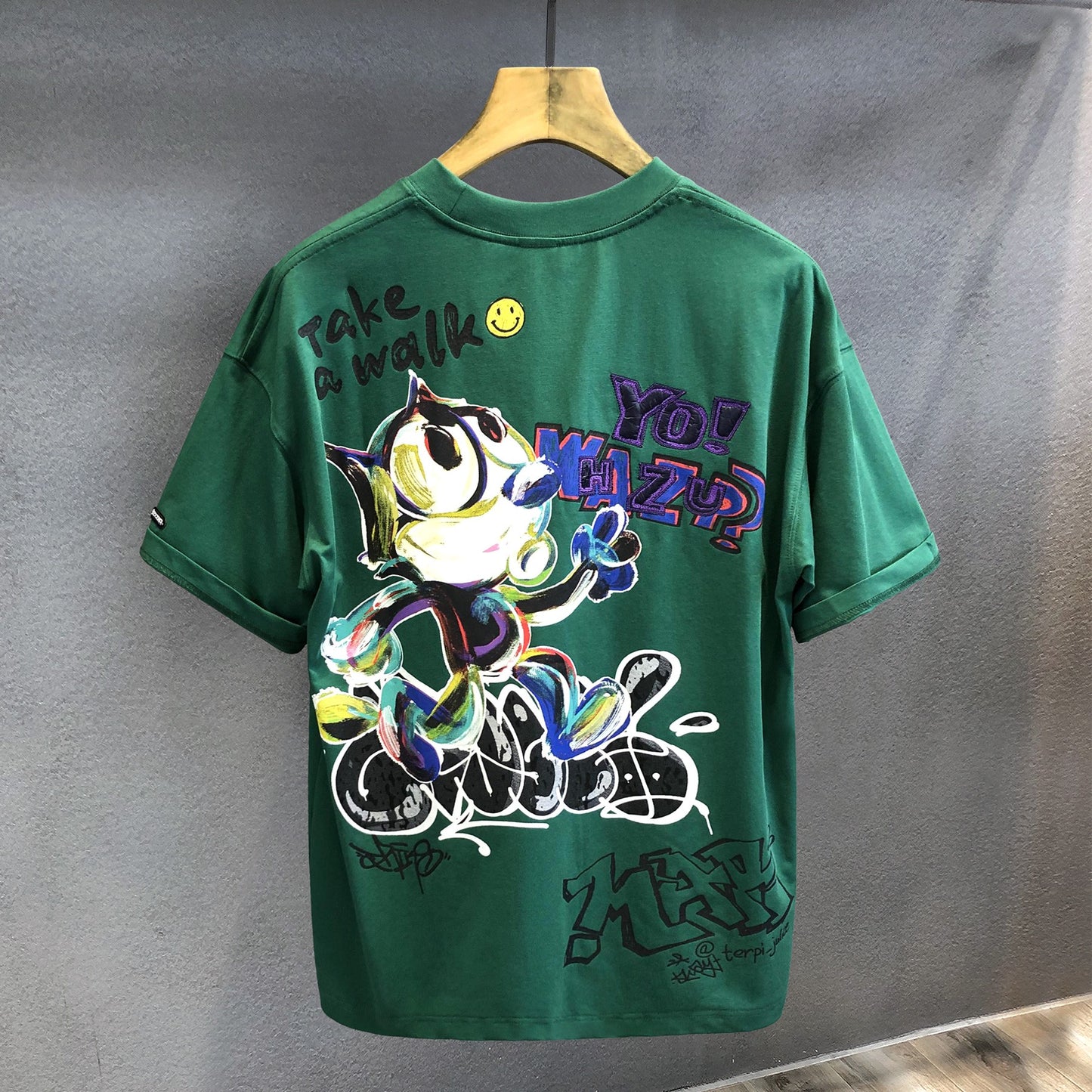 High-end oversize brand cartoon graffiti heavy short-sleeved T-shirt