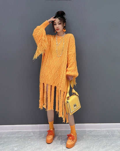 Fashion knitted fringed dress for women with temperament