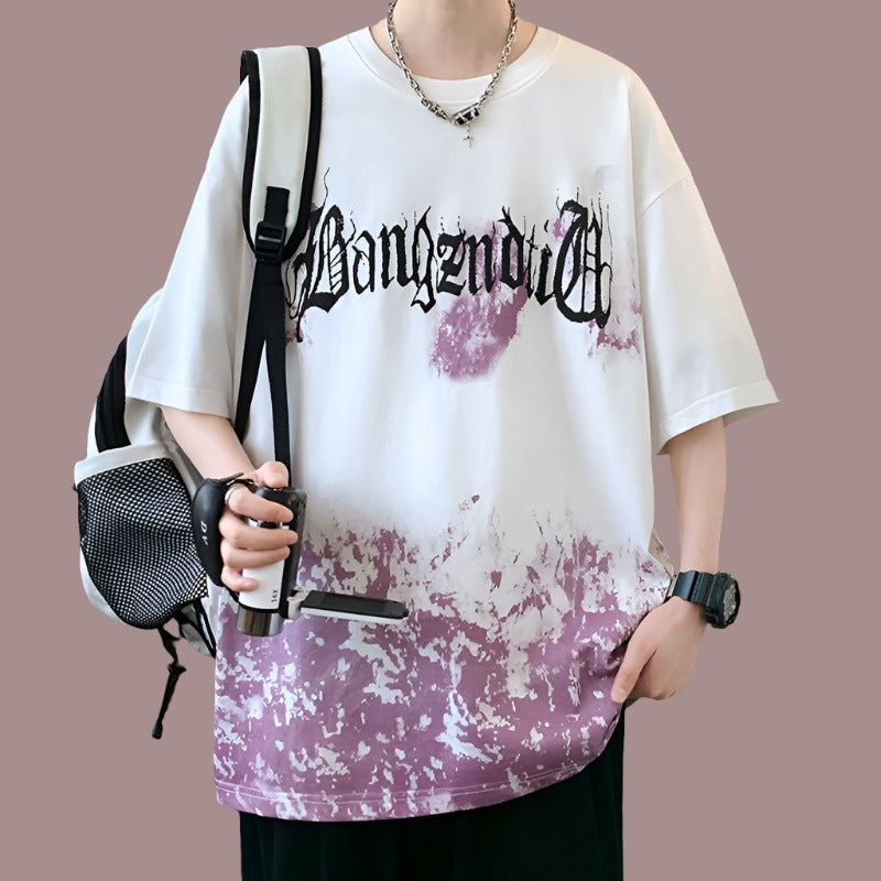 Summer gradient print half-sleeved t-shirt unisex loose tops