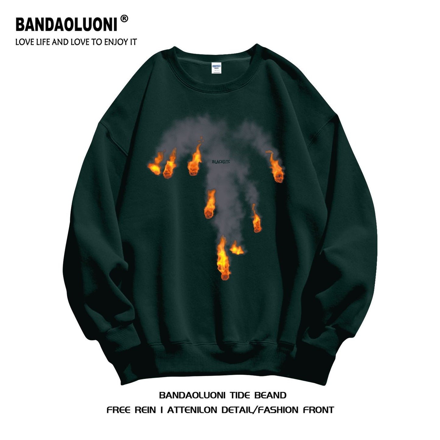 Flame graphic cotton sweatshirt unisex oversize round neck top