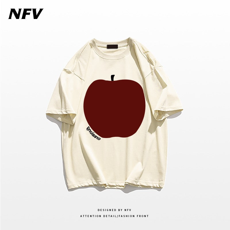 Loose fit t-shirts creative apple printed cotton short-sleeved unisex t-shirt