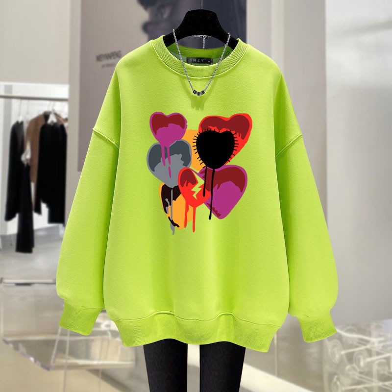 Milk tea color round neck sweatshirt women loose mid-length top