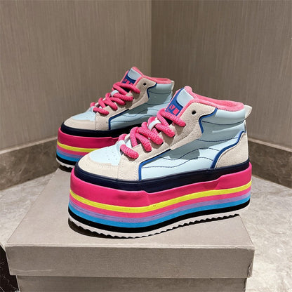 Casual board shoes rainbow wedge sneakers