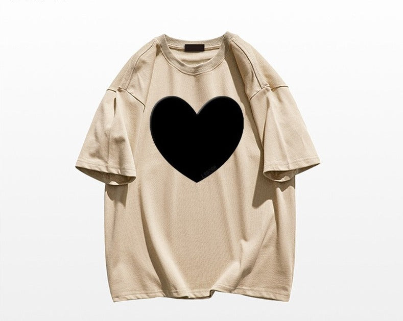 Heart t-shirt oversize unisex summer couple cotton top