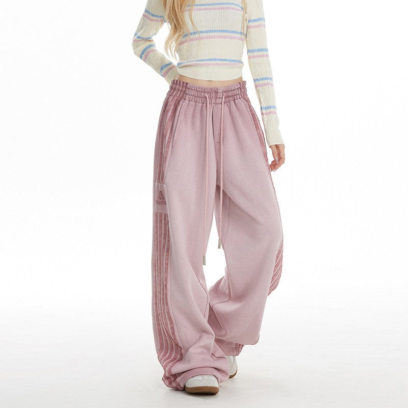 Women striped sweatpants women jazz dance pink wide-leg sweatpants