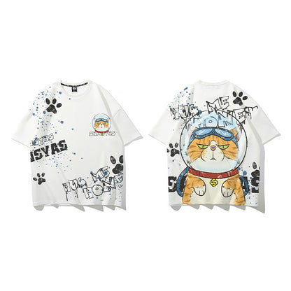 Cartoon graphic couple wear T-shirt short sleeves