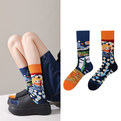 Trendy socks original men and women cartoon creative middle tube cotton socks