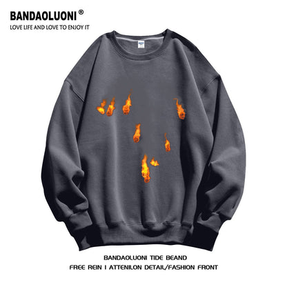 Flame graphic cotton sweatshirt unisex oversize round neck top