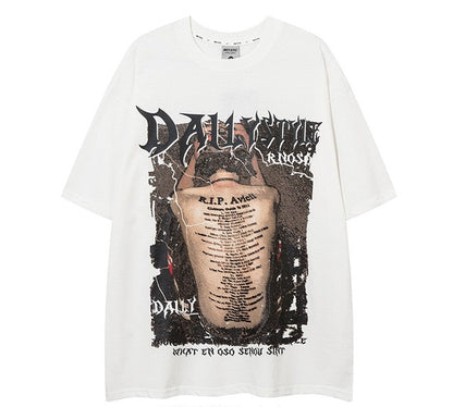 Daily dark print short sleeved loose unisex T-shirt