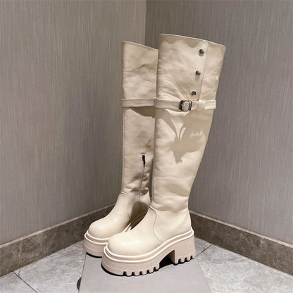 Boots motorcycle long knee high boots, flip collar