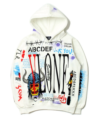 Hip-hop graffiti hooded pullover velvet sweatshirt for men and women