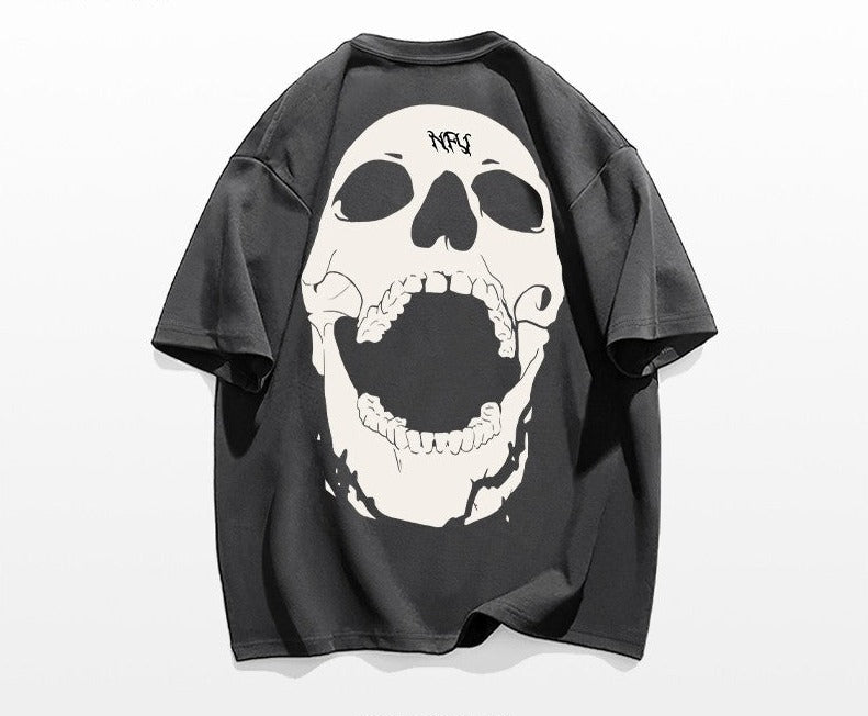 Street skull letter printed short-sleeved cotton T-shirt unisex top