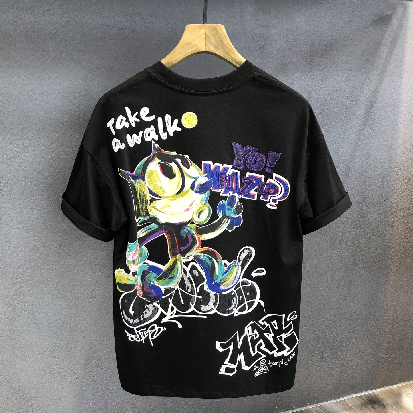 High-end oversize brand cartoon graffiti heavy short-sleeved T-shirt