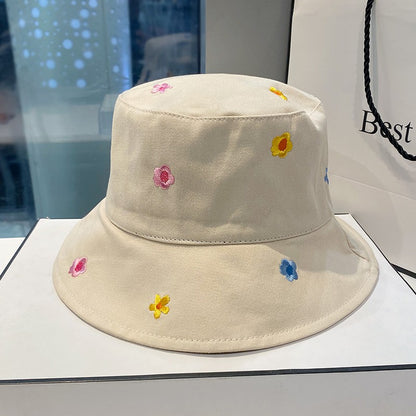 Cute Flower Embroidered Fisherman Hat Women's Summer Pot Hat