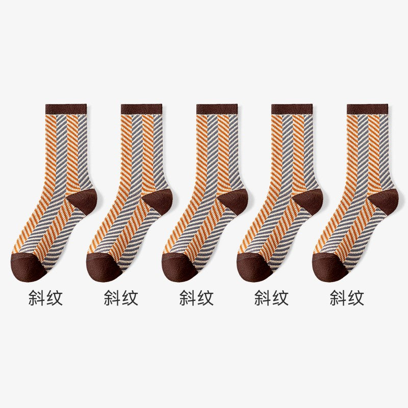 Catman socks women's mid-tube cotton socks autumn and winter ethnic style double needle long socks