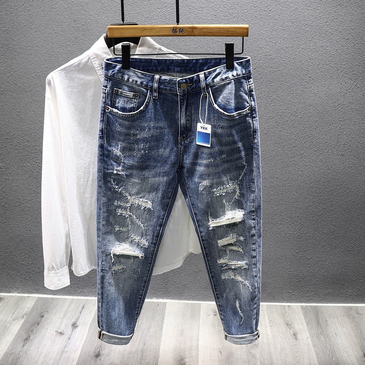 Patch Men's Jeans trendy slim fit casual pants