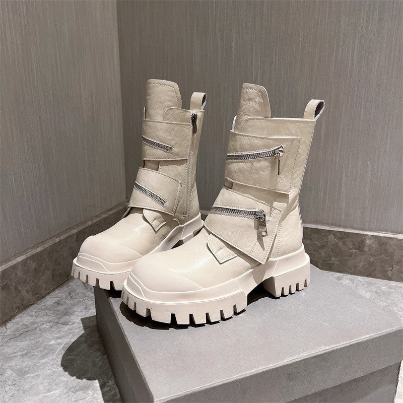 Leather zipper, thick bottomed sponge boots