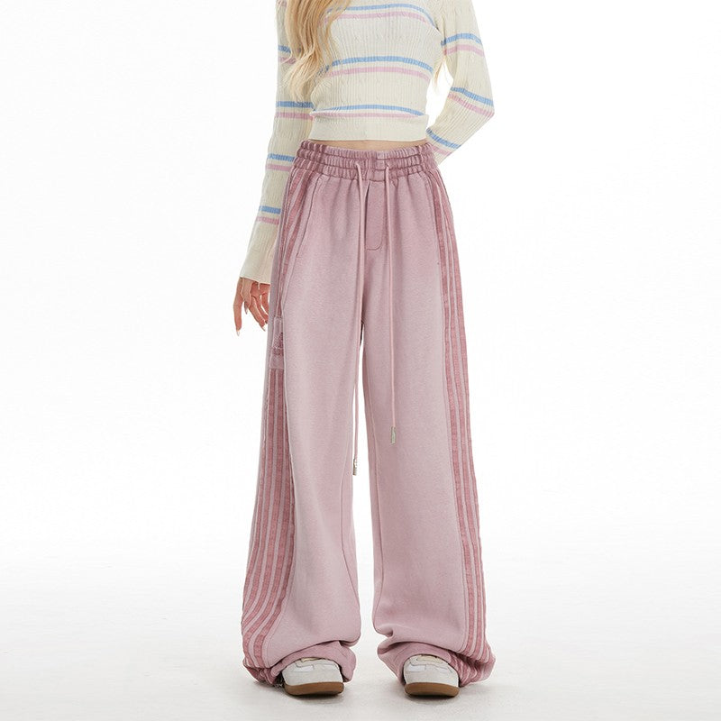 Women striped sweatpants women jazz dance pink wide-leg sweatpants