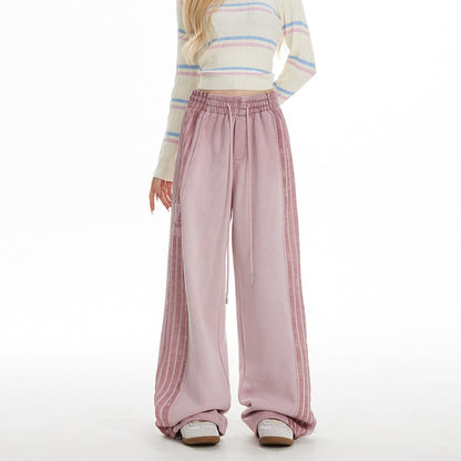 Women striped sweatpants women jazz dance pink wide-leg sweatpants