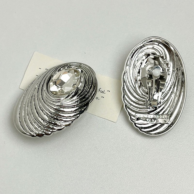 Grove retro rhinestone cocoon shaped metal ear clip earrings