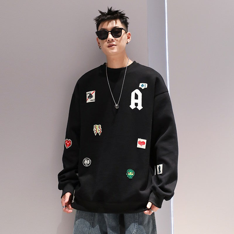 Sweatshirt patch embroidered round neck couple casual trend