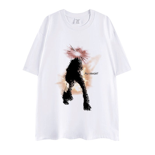 White heavy cotton T-shirt with blurred oversize unisex top