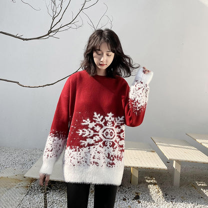 Christmas sweater outfit autumn and winter couple red sweater