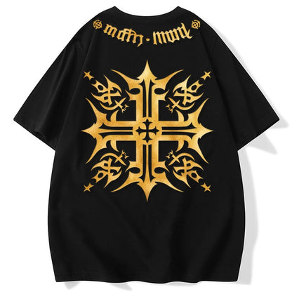 Graphic ethnic t-shirt cross gold-plated unisex wear