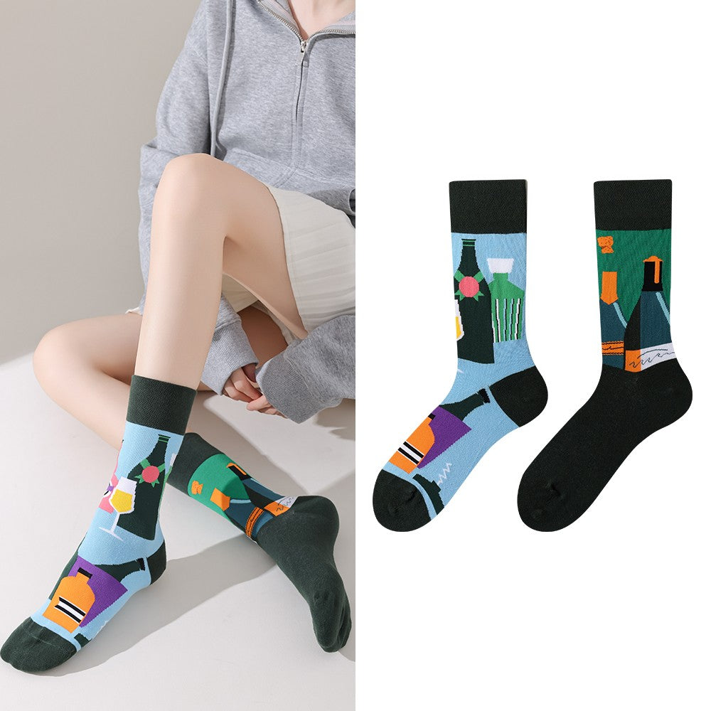 Trendy socks original men and women cartoon creative middle tube cotton socks