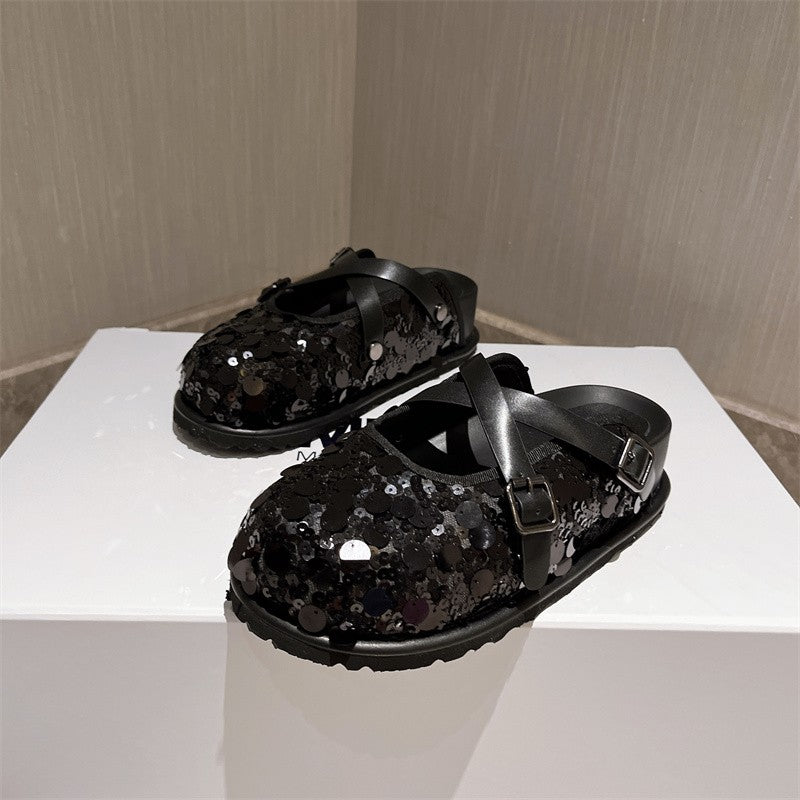 Summer sequin cross strap slippers for women half slippers