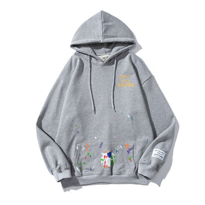 Hoodies splash-ink hand-painted hooded retro sweatshirt for men and women winter