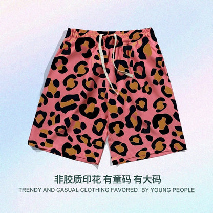 Leopard print dopamine men casual loose shorts beach pants