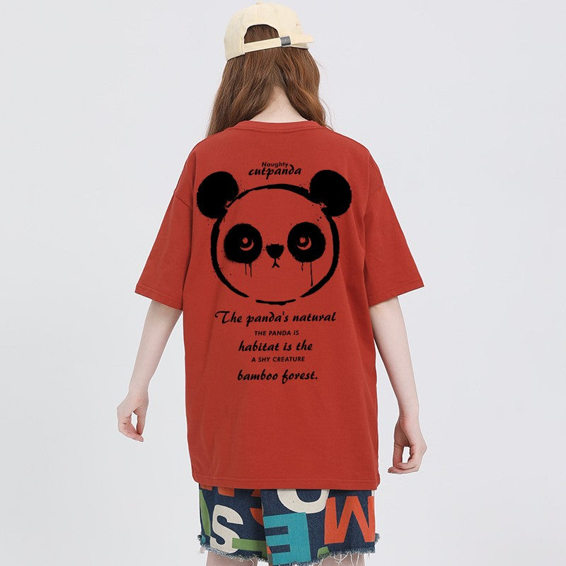 Panda T-shirt women's design new coffee pure cotton top